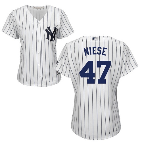 Women's Majestic New York Yankees #47 Jon Niese Authentic White Home MLB Jersey