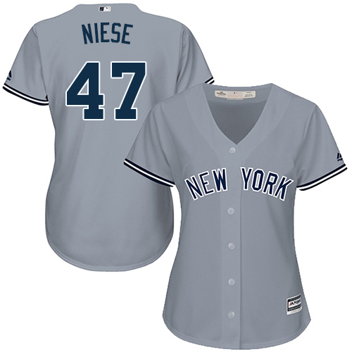 Women's Majestic New York Yankees #47 Jon Niese Replica Grey Road MLB Jersey