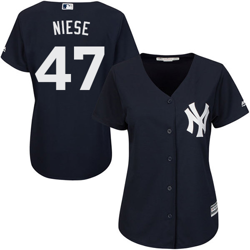 Women's Majestic New York Yankees #47 Jon Niese Authentic Navy Blue Alternate MLB Jersey