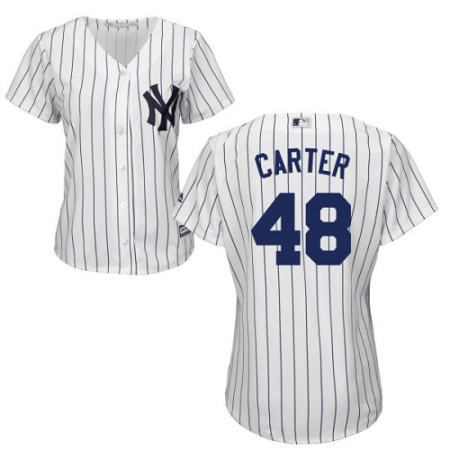 Women's Majestic New York Yankees #48 Chris Carter Authentic White Home MLB Jersey