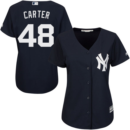 Women's Majestic New York Yankees #48 Chris Carter Authentic Navy Blue Alternate MLB Jersey