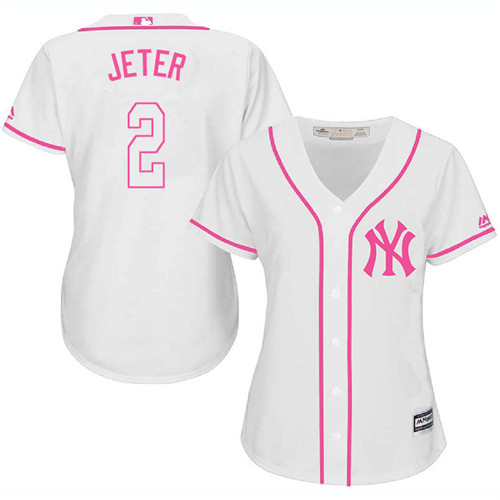 Women's Majestic New York Yankees #2 Derek Jeter Authentic White Fashion Cool Base MLB Jersey