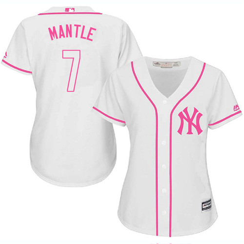 Women's Majestic New York Yankees #7 Mickey Mantle Authentic White Fashion Cool Base MLB Jersey