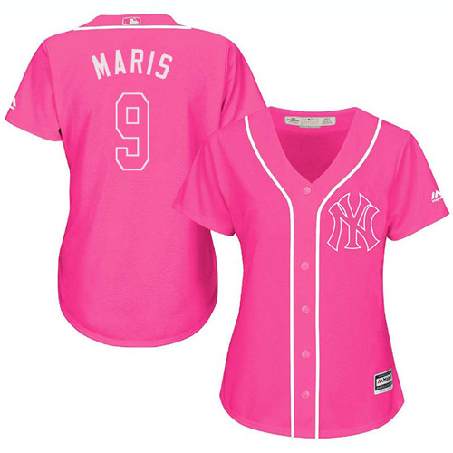 Women's Majestic New York Yankees #9 Roger Maris Authentic Pink Fashion Cool Base MLB Jersey