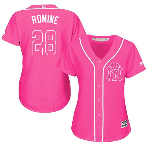 Women's Majestic New York Yankees #27 Austin Romine Authentic Pink Fashion Cool Base MLB Jersey