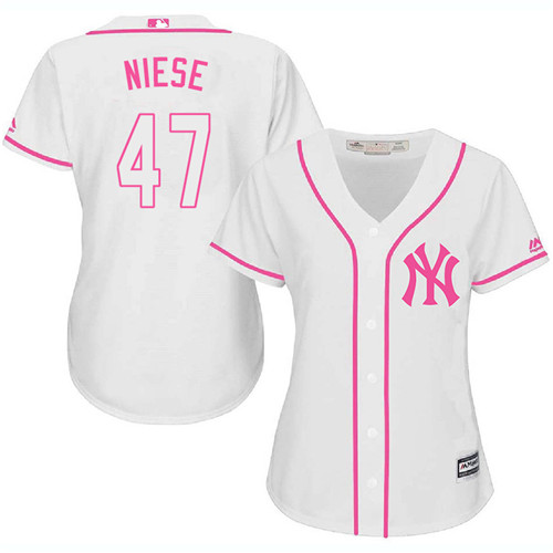 Women's Majestic New York Yankees #47 Jon Niese Authentic White Fashion Cool Base MLB Jersey