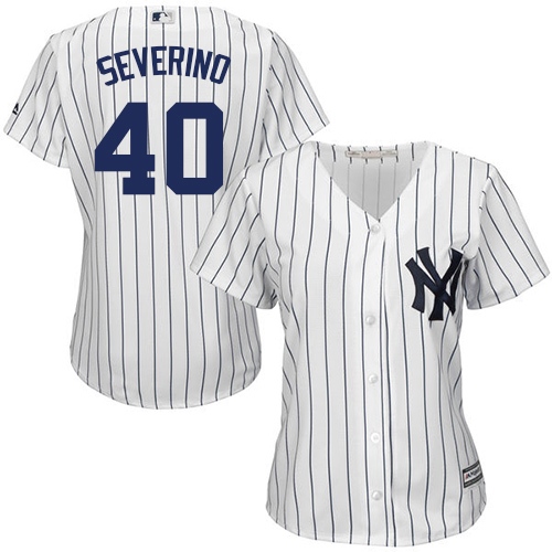 Women's Majestic New York Yankees #40 Luis Severino Authentic White Home MLB Jersey