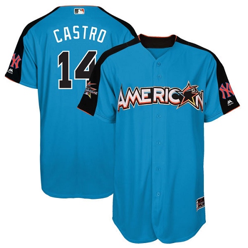 Men's Majestic New York Yankees #14 Starlin Castro Replica Blue American League 2017 MLB All-Star MLB Jersey