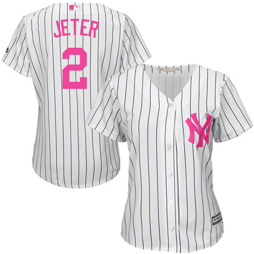 Women's Majestic New York Yankees #2 Derek Jeter Replica White Mother's Day Cool Base MLB Jersey