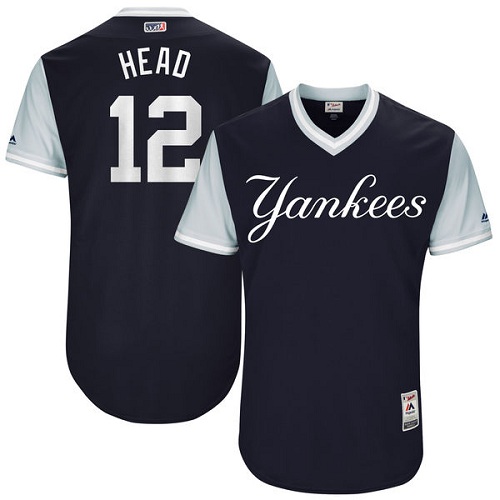 Men's Majestic New York Yankees #12 Chase Headley "Head" Authentic Navy Blue 2017 Players Weekend MLB Jersey