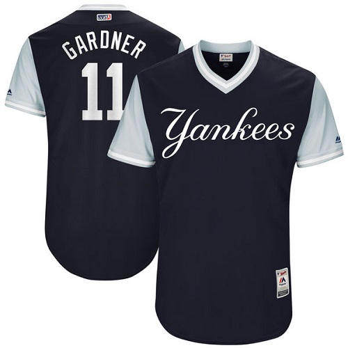 Men's Majestic New York Yankees #11 Brett Gardner "Gardner" Authentic Navy Blue 2017 Players Weekend MLB Jersey
