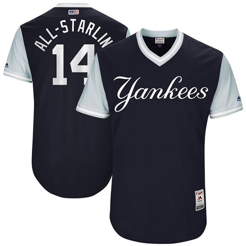 Men's Majestic New York Yankees #14 Starlin Castro "All-Starlin" Authentic Navy Blue 2017 Players Weekend MLB Jersey