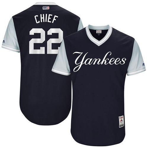 Men's Majestic New York Yankees #22 Jacoby Ellsbury "Chief" Authentic Navy Blue 2017 Players Weekend MLB Jersey