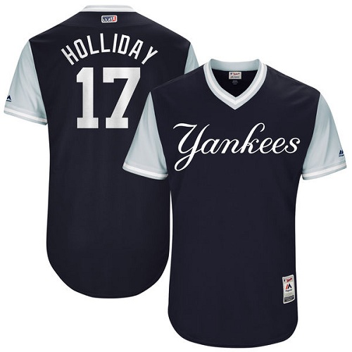 Men's Majestic New York Yankees #17 Matt Holliday "Holliday" Authentic Navy Blue 2017 Players Weekend MLB Jersey