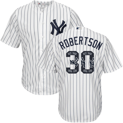 Men's Majestic New York Yankees #30 David Robertson Authentic White Team Logo Fashion MLB Jersey