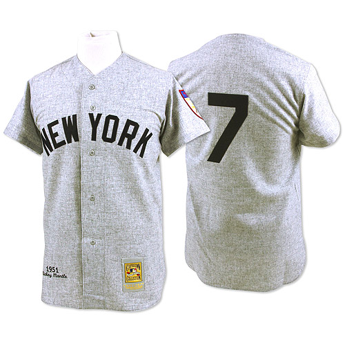 Men's Mitchell and Ness 1951 New York Yankees #7 Mickey Mantle Authentic Grey Throwback MLB Jersey