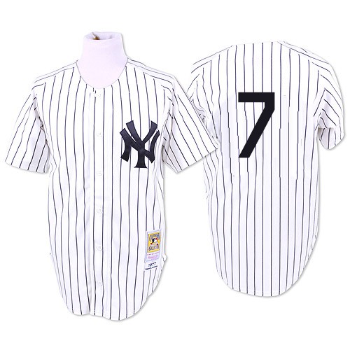 Men's Mitchell and Ness 1951 New York Yankees #7 Mickey Mantle Authentic White Throwback MLB Jersey