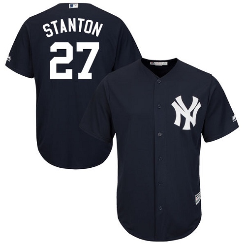 Youth Majestic New York Yankees #27 Giancarlo Stanton Authentic Navy Blue Alternate MLB Jersey
