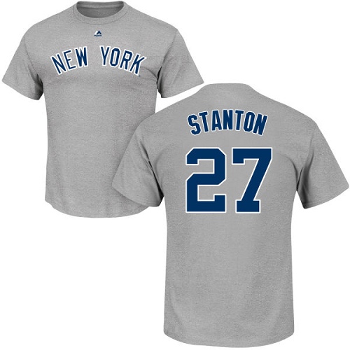 Women's Majestic New York Yankees #27 Giancarlo Stanton Replica White Home MLB Jersey