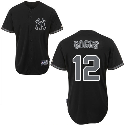 Men's Majestic New York Yankees #12 Wade Boggs Authentic Black Fashion MLB Jersey