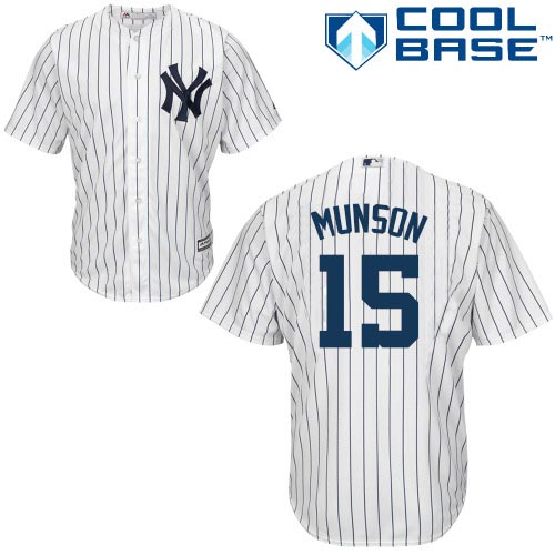Men's Majestic New York Yankees #15 Thurman Munson Replica White Home MLB Jersey