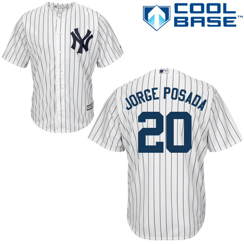 Men's Majestic New York Yankees #20 Jorge Posada Replica White Home MLB Jersey