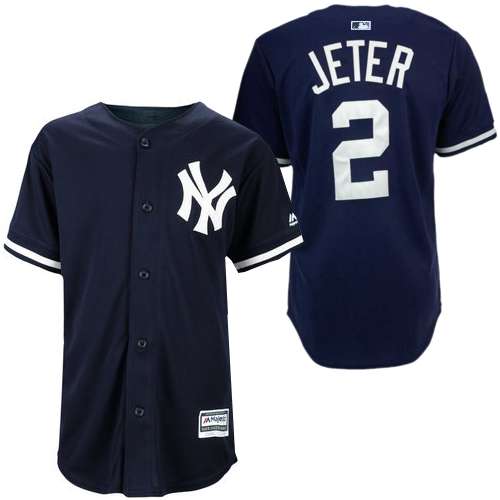Men's Majestic New York Yankees #2 Derek Jeter Authentic Navy Blue MLB Jersey