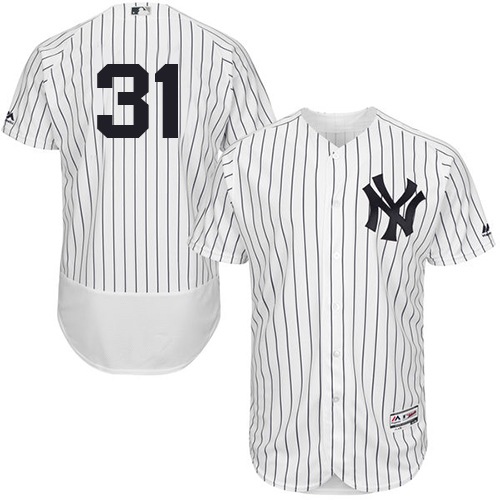 Men's Majestic New York Yankees #31 Aaron Hicks White/Navy Flexbase Authentic Collection MLB Jersey