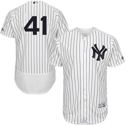 Men's Majestic New York Yankees #41 Randy Johnson Authentic White Home MLB Jersey