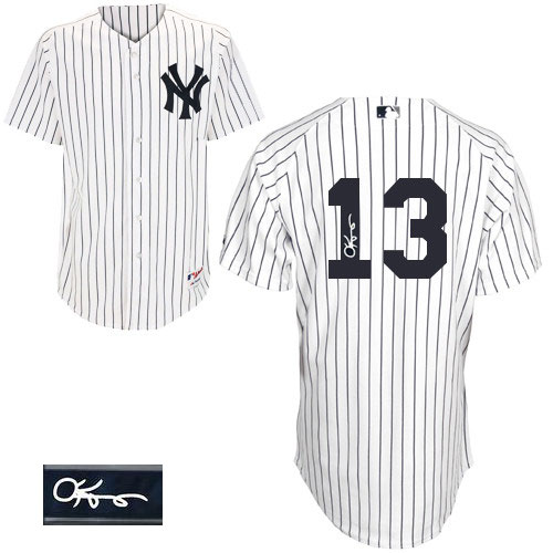 Men's Majestic New York Yankees #13 Alex Rodriguez Authentic White Home Autographed MLB Jersey