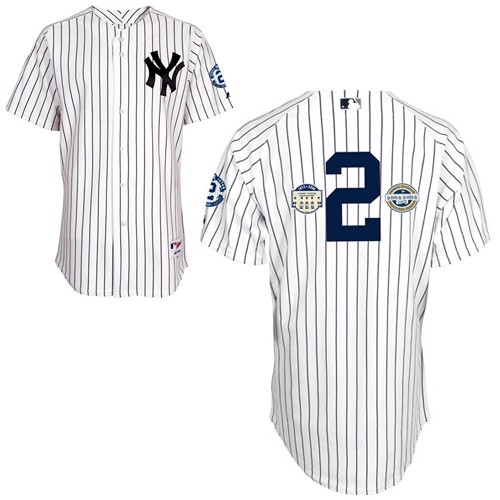 Men's Majestic New York Yankees #2 Derek Jeter Replica White w/Commemorative Final Season & Inaugural Season & Retirement Patch MLB Jersey