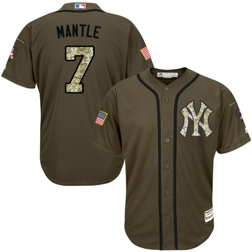 Men's Majestic New York Yankees #7 Mickey Mantle Authentic Green Salute to Service MLB Jersey
