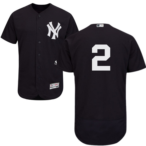 Men's Majestic New York Yankees #2 Derek Jeter Authentic Navy Blue Alternate MLB Jersey