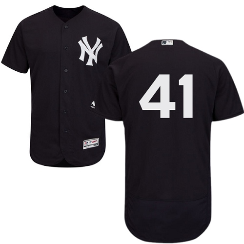 Men's Majestic New York Yankees #41 Randy Johnson Authentic Navy Blue Alternate MLB Jersey