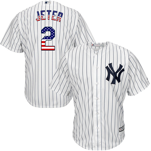 Men's Majestic New York Yankees #2 Derek Jeter Authentic White USA Flag Fashion MLB Jersey