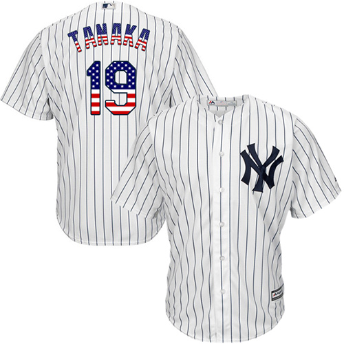 Men's Majestic New York Yankees #19 Masahiro Tanaka Authentic White USA Flag Fashion MLB Jersey