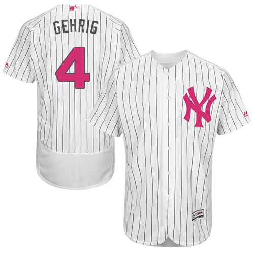Men's Majestic New York Yankees #4 Lou Gehrig Authentic White 2016 Mother's Day Fashion Flex Base MLB Jersey