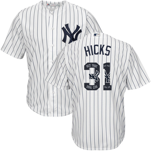 Men's Majestic New York Yankees #31 Aaron Hicks Authentic White Team Logo Fashion MLB Jersey