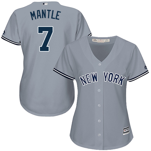 Women's Majestic New York Yankees #7 Mickey Mantle Authentic Grey Road MLB Jersey