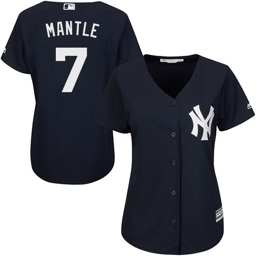 Women's Majestic New York Yankees #7 Mickey Mantle Authentic Navy Blue Alternate MLB Jersey