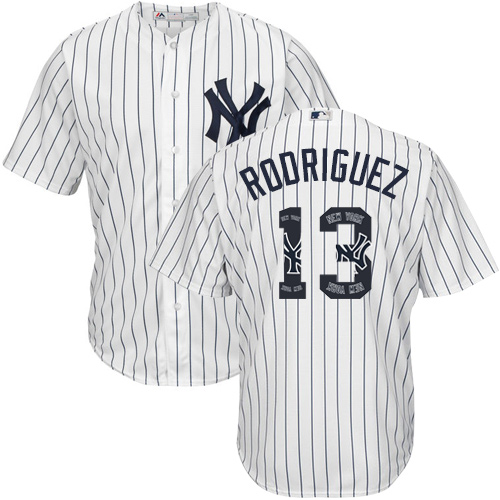 Men's Majestic New York Yankees #13 Alex Rodriguez Authentic White Team Logo Fashion MLB Jersey