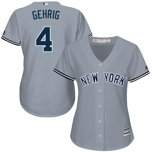 Women's Majestic New York Yankees #4 Lou Gehrig Authentic Grey Road MLB Jersey