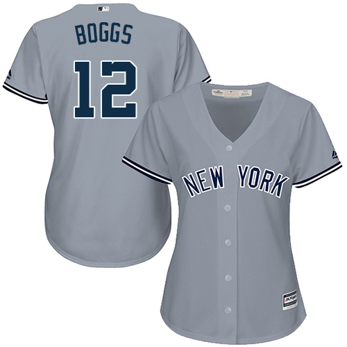 Women's Majestic New York Yankees #12 Wade Boggs Authentic Grey Road MLB Jersey