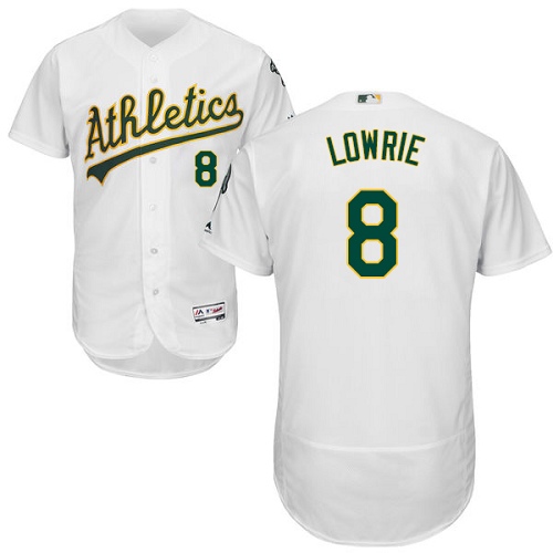 Men's Majestic Oakland Athletics #8 Jed Lowrie Authentic White Home Cool Base MLB Jersey