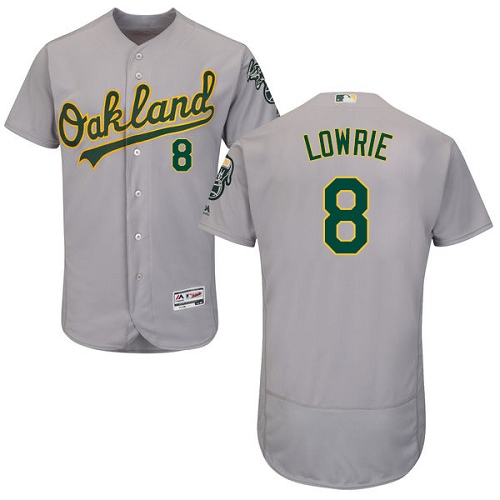 Men's Majestic Oakland Athletics #8 Jed Lowrie Authentic Grey Road Cool Base MLB Jersey