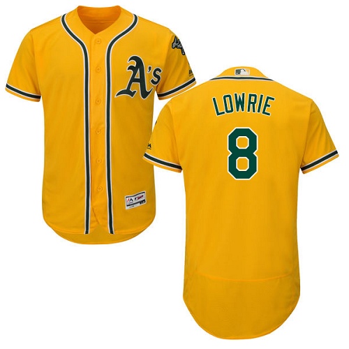Men's Majestic Oakland Athletics #8 Jed Lowrie Authentic Gold Alternate 2 Cool Base MLB Jersey
