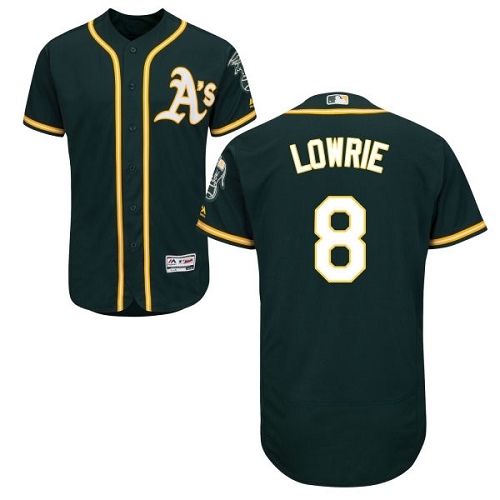Men's Majestic Oakland Athletics #8 Jed Lowrie Authentic Green Alternate 1 Cool Base MLB Jersey