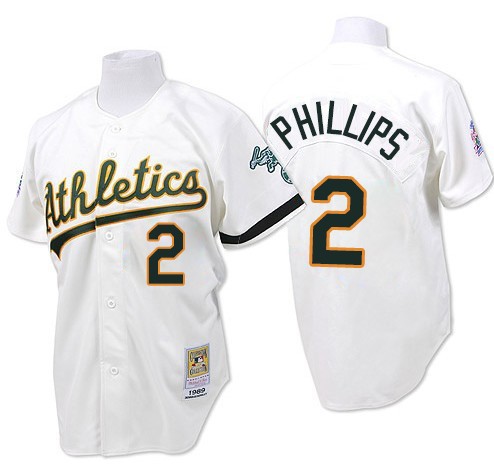 Men's Mitchell and Ness Oakland Athletics #2 Tony Phillips Authentic White Throwback MLB Jersey