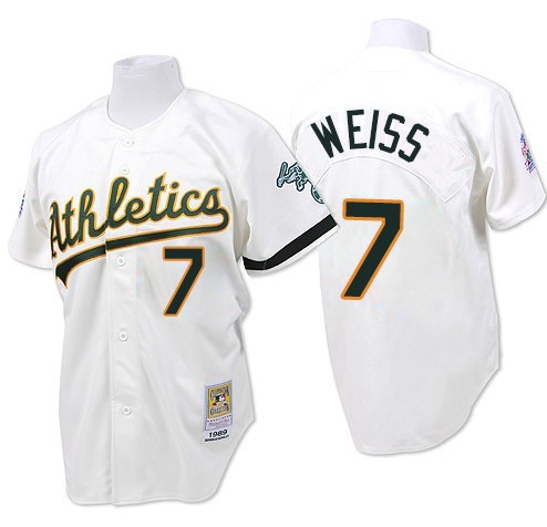 Men's Mitchell and Ness Oakland Athletics #7 Walt Weiss Authentic White Throwback MLB Jersey