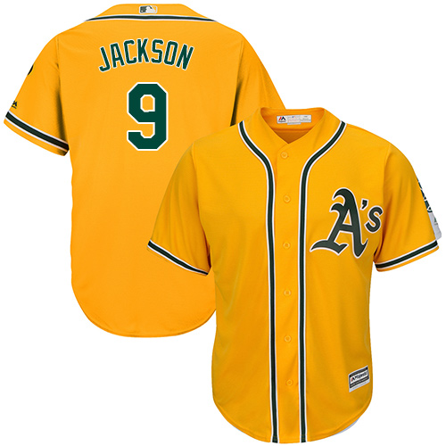Men's Majestic Oakland Athletics #9 Reggie Jackson Replica Gold Alternate 2 Cool Base MLB Jersey